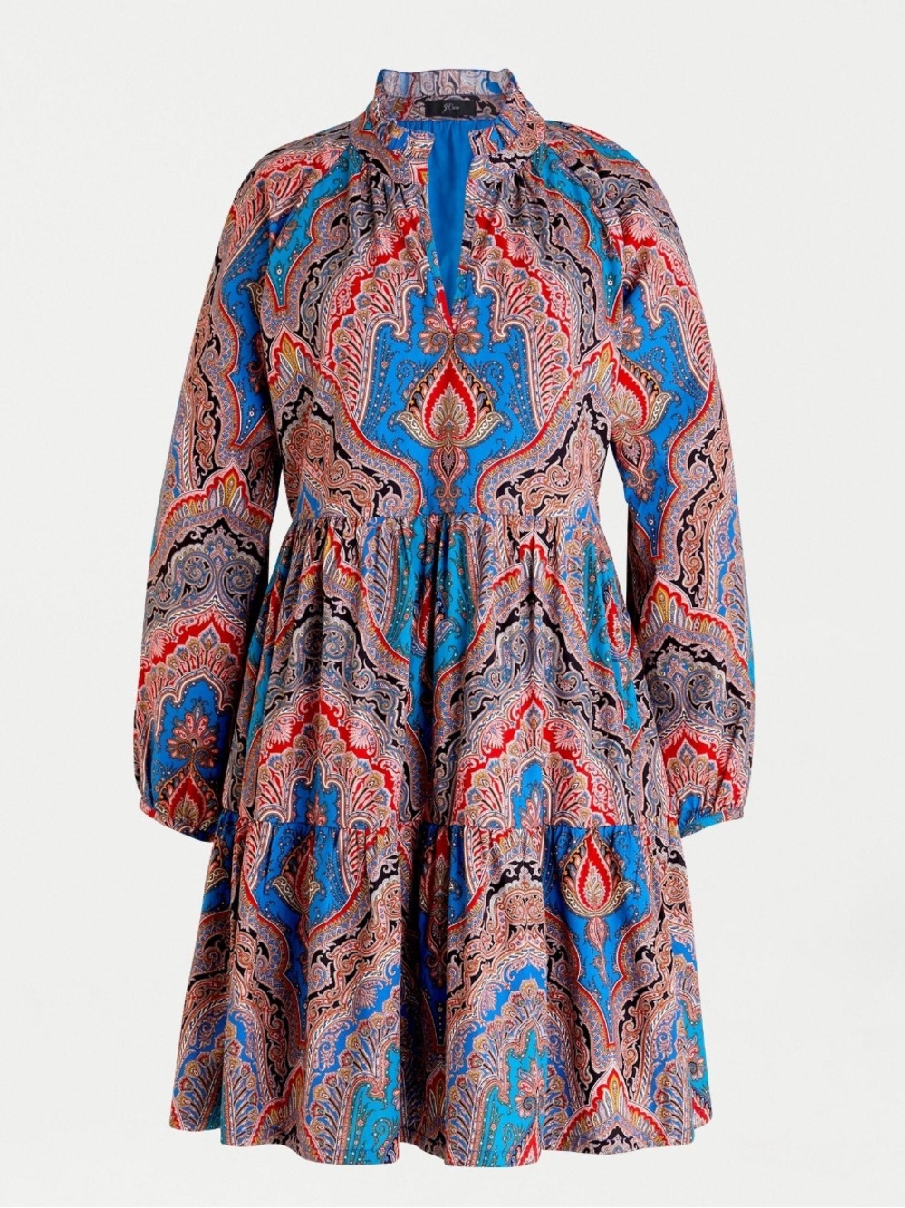 J.Crew Paisley Tiered Mini Dress XS Blue Red 100% Cotton